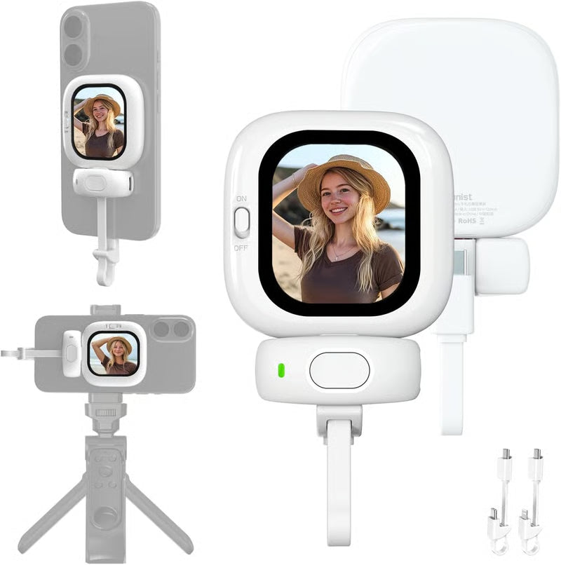 🔥Vlogmate Mini Vlog szelfi monitor képernyő iPhone-hoz, vezetékes monitor hátlapi kamerával Bluetooth távirányító rendszerrel