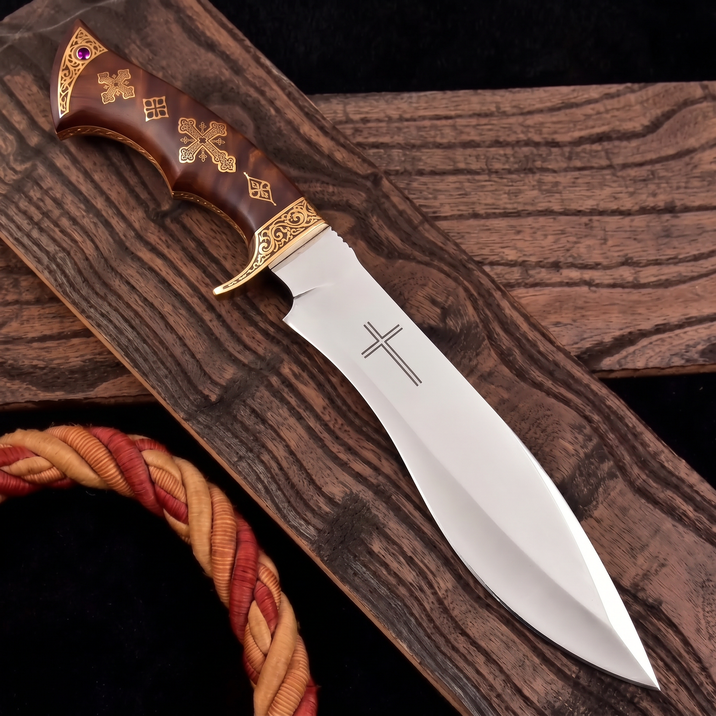Kézzel készített D2 acél Bowie kés (15 hüvelyk) bőrtokkal