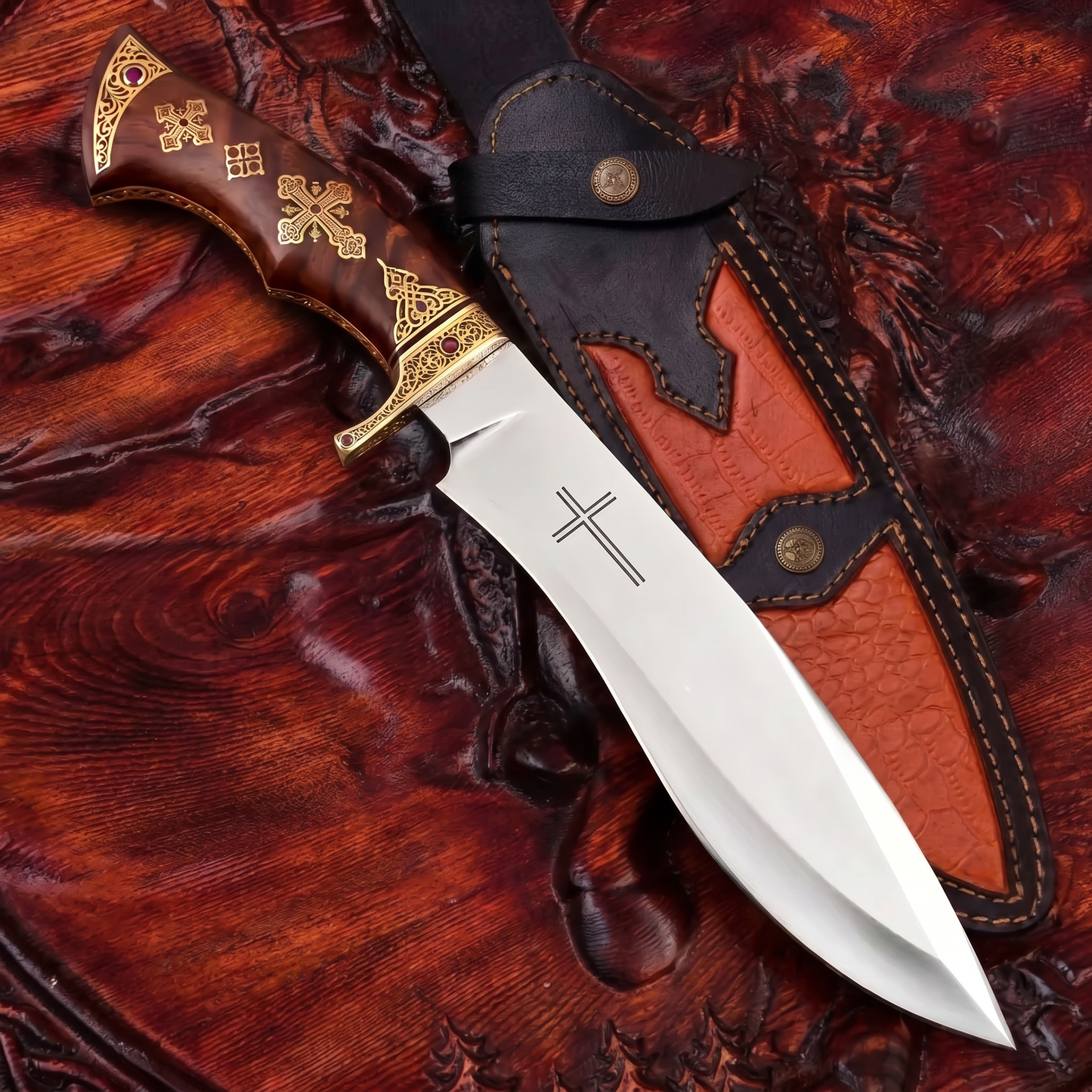 Kézzel készített D2 acél Bowie kés (15 hüvelyk) bőrtokkal