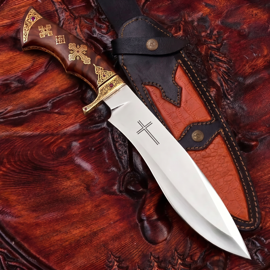 Kézzel készített D2 acél Bowie kés (15 hüvelyk) bőrtokkal