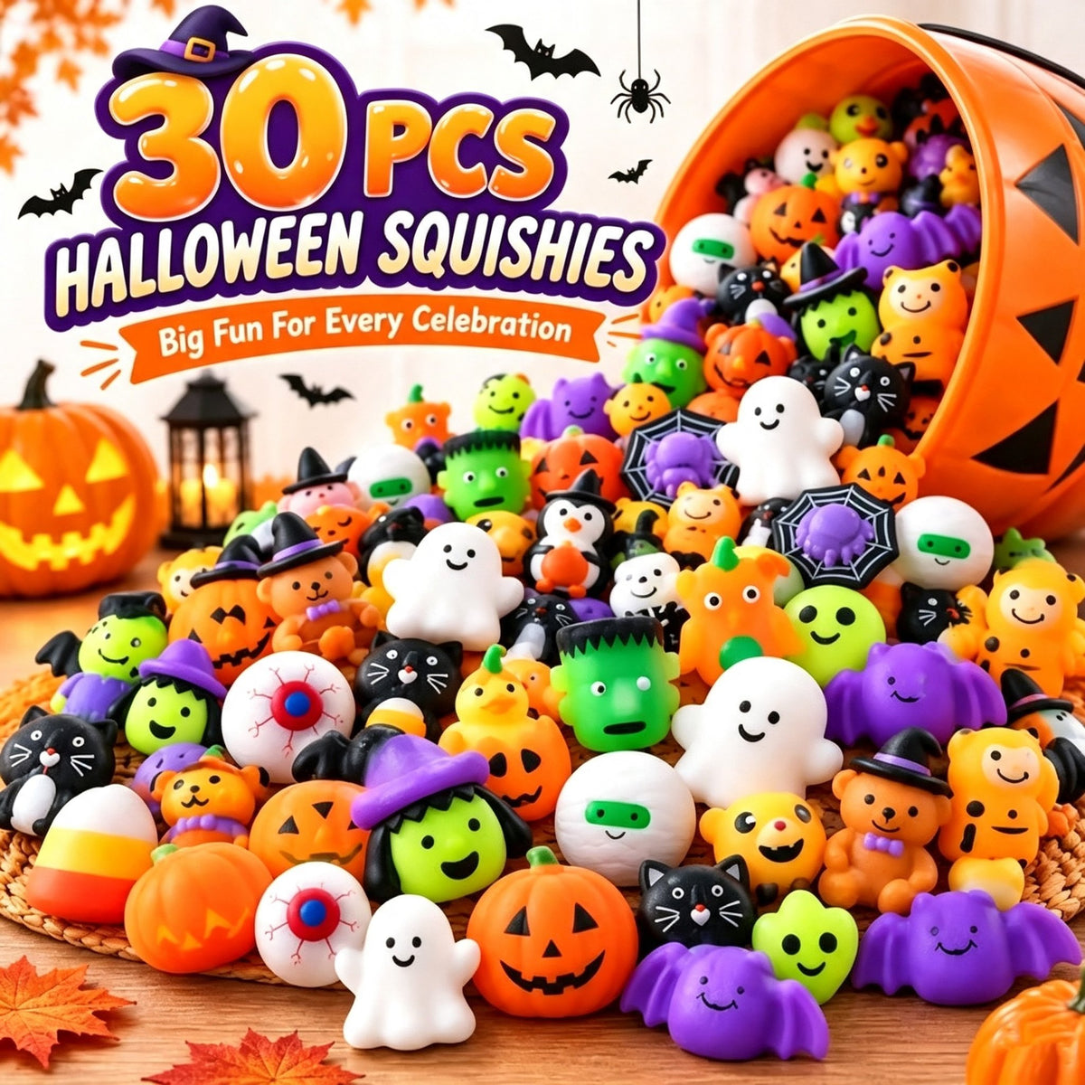 🔥Utolsó nap 50% KEDVEZMÉNY - 🎃 30 darabos Halloween Mochi Puha Játékok