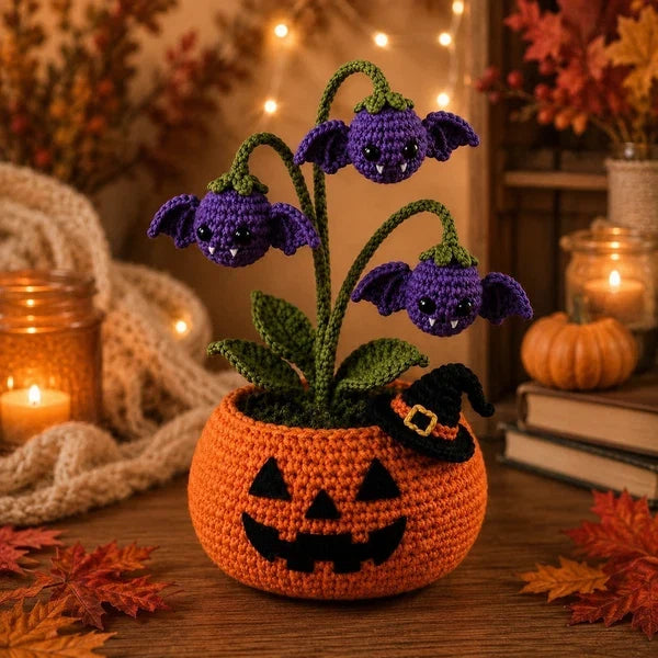 🎃 Halloween AKCIÓ 70% kedvezmény 👻 Kézzel készített horgolt hátborzongató sütőtök edény és szellemlámpa