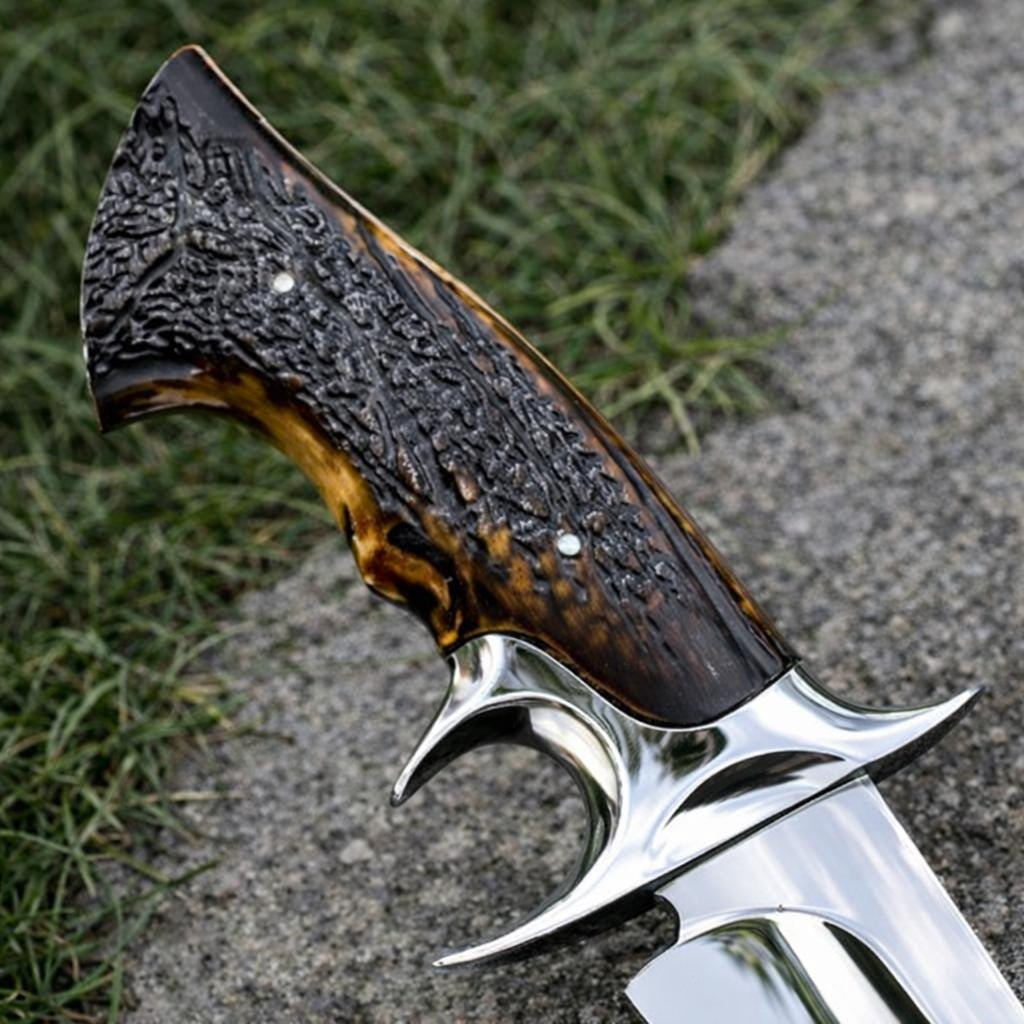 Kézzel készített D2 acél Bowie kés, szarvasmarha nyél, bőr tok HawkEdge