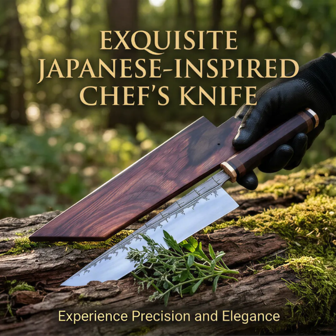 Kézzel kovácsolt fantasy acél szakácskés, japán